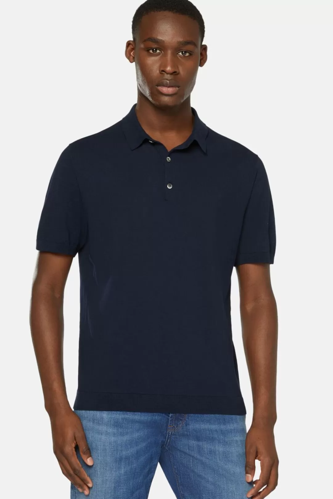 Boggi Polo Di Maglia In Cotone Crepe Navy Discount