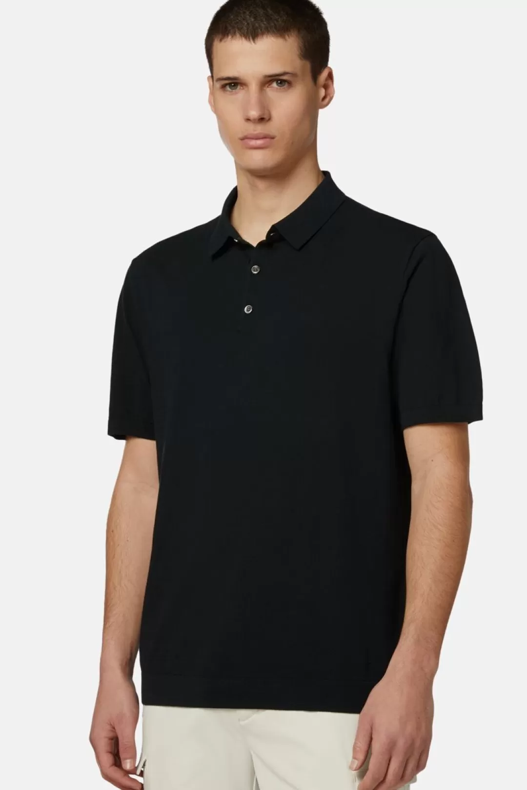 Boggi Polo Di Maglia Nera In Cotone Crepe Nero Sale