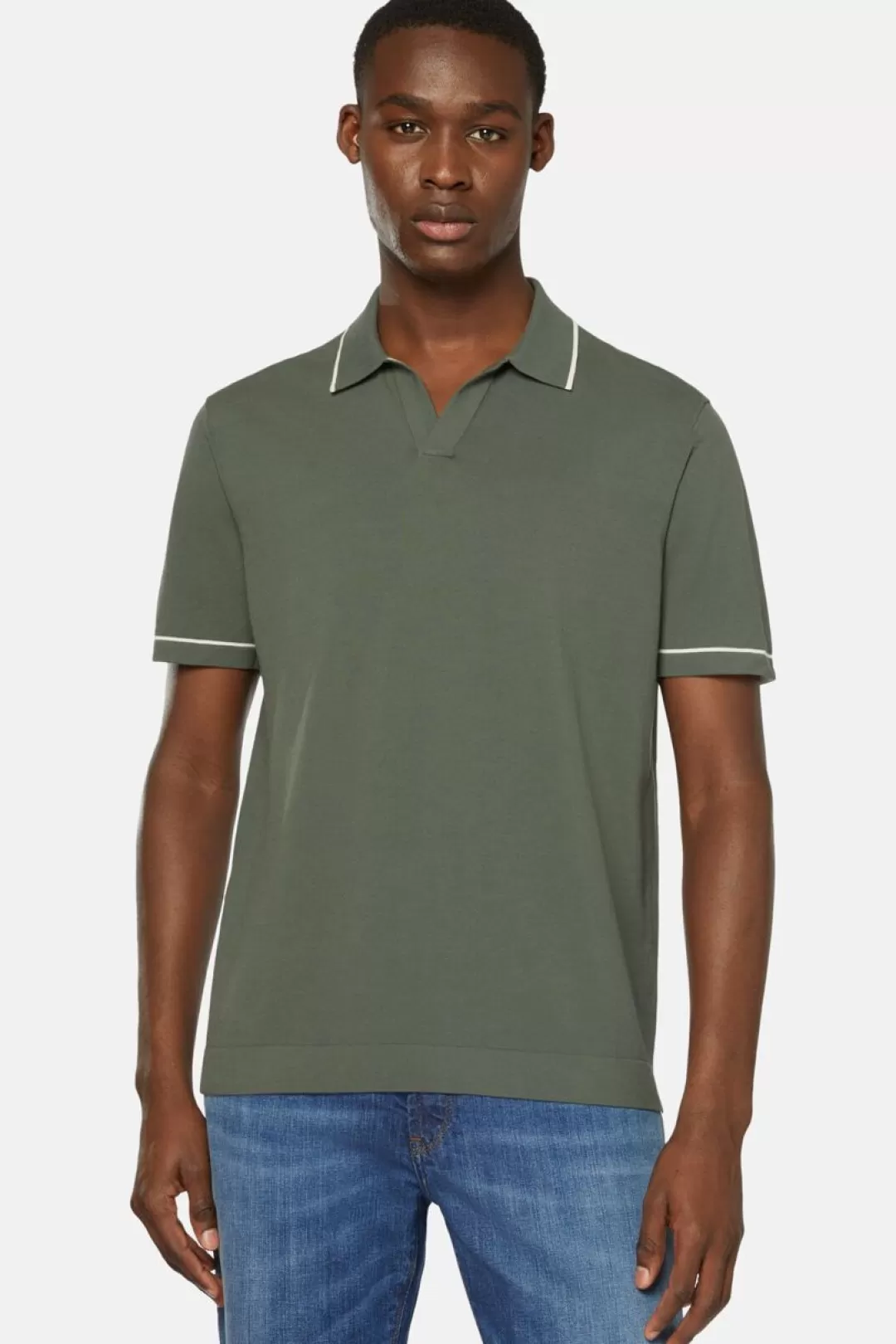 Boggi Polo Di Maglia Verde In Cotone Crepe Militare Clearance