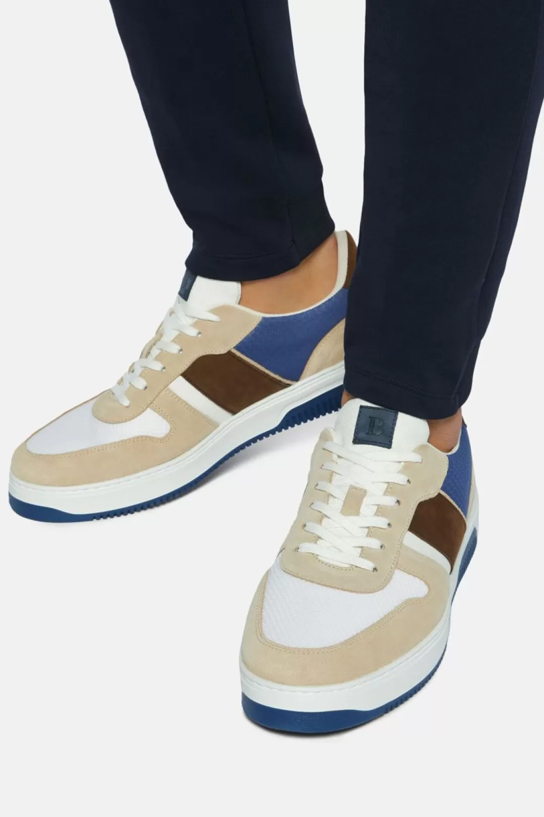 Boggi Sneakers Beige In Pelle E Tessuto Tecnico Azzurro Clearance