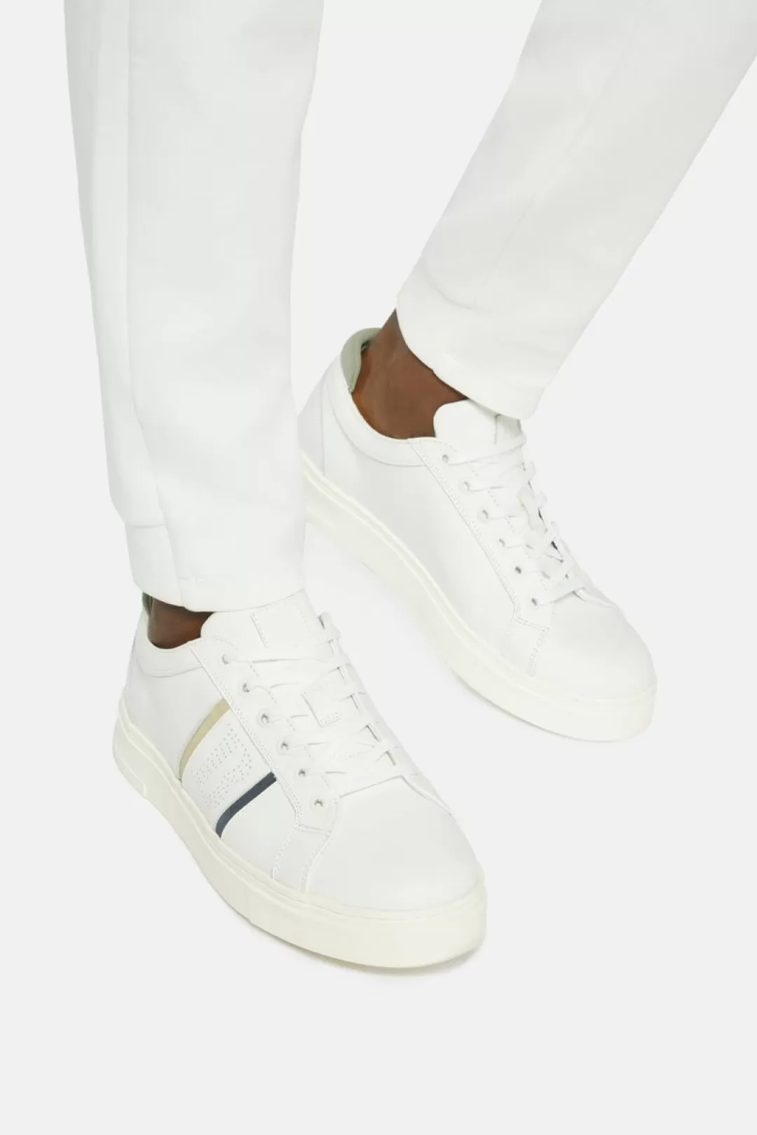 Boggi Sneakers Bianche In Pelle Con Logo Bianco - Blu Shop