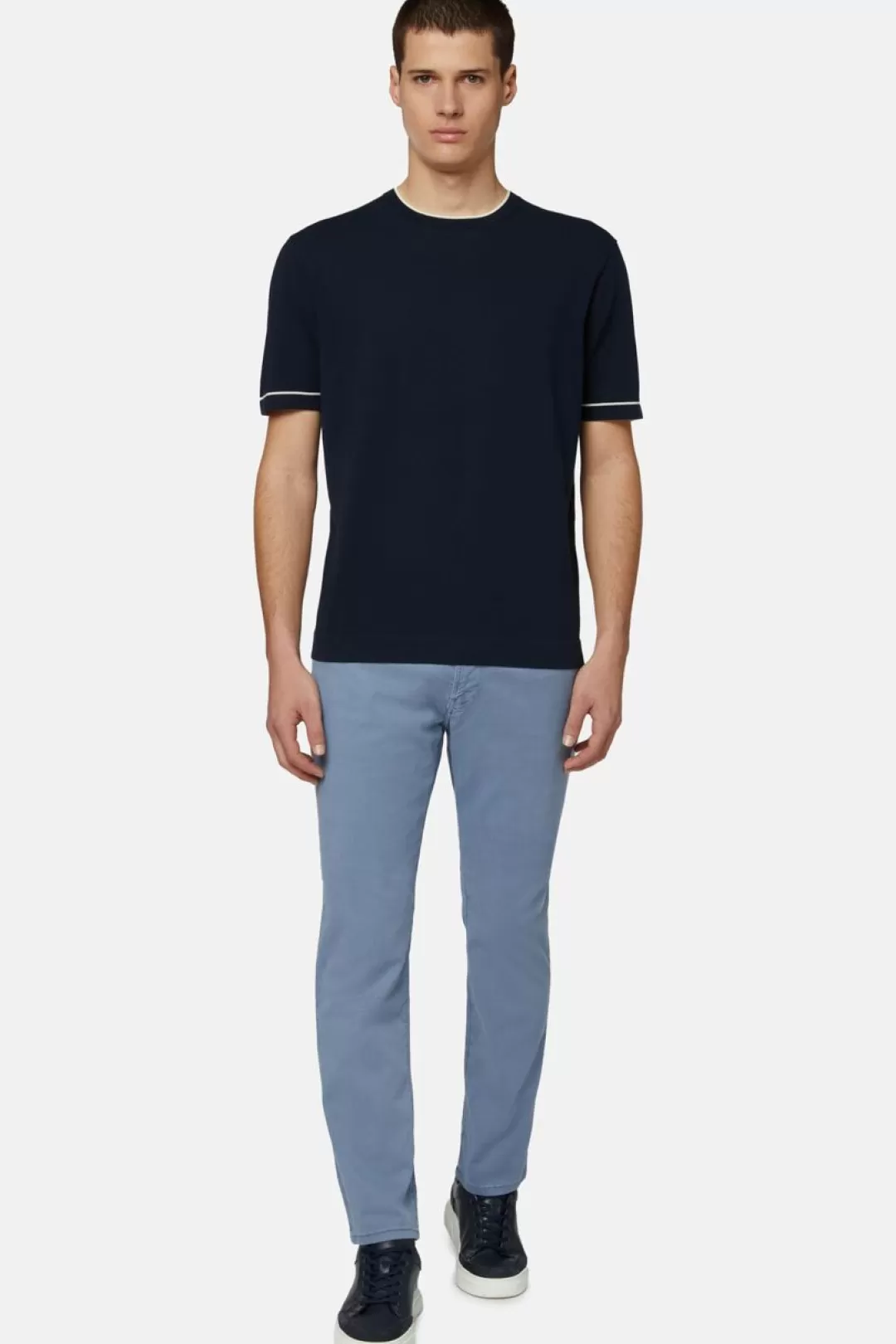 Boggi T-Shirt Di Maglia In Cotone Crepe Navy Flash Sale