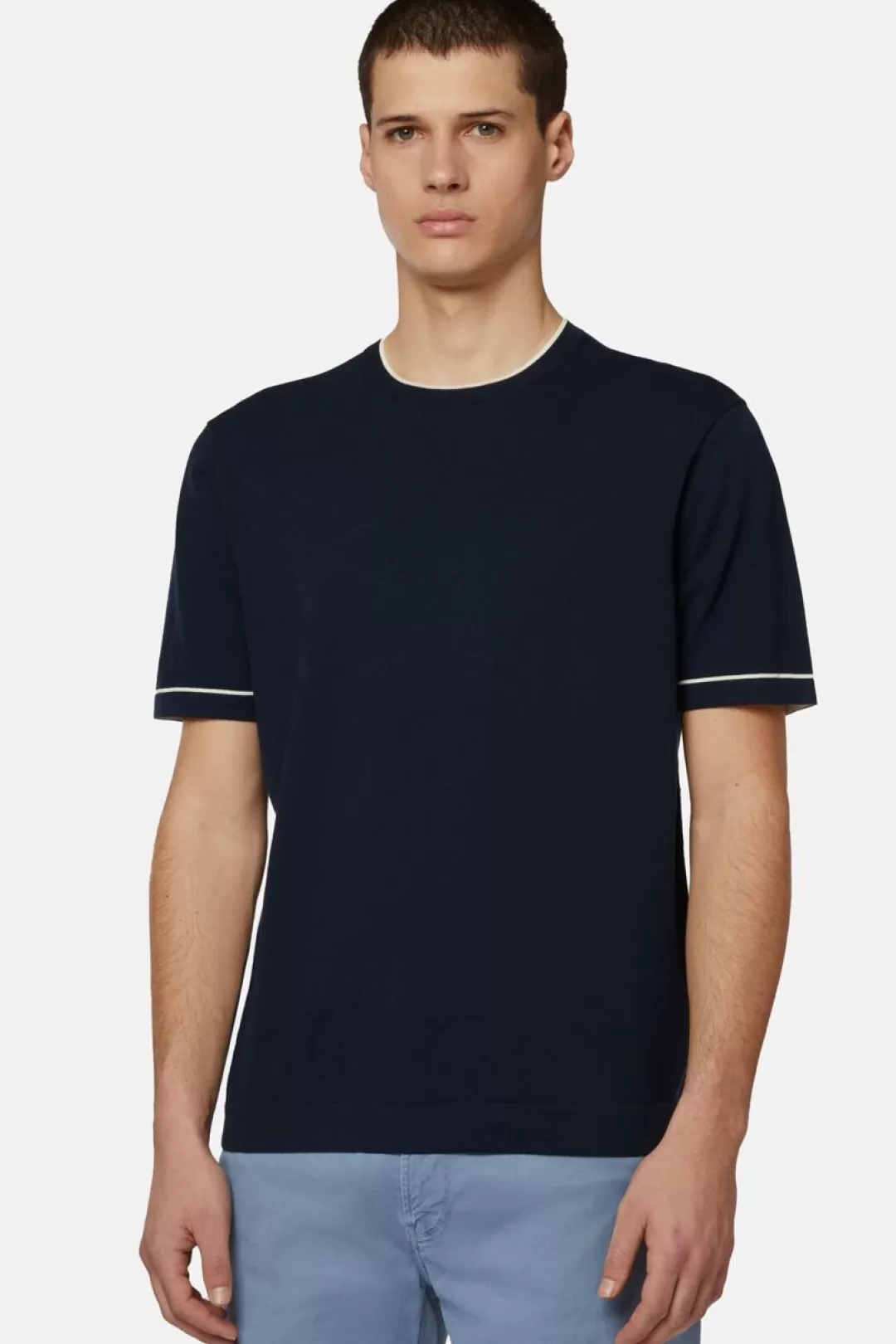 Boggi T-Shirt Di Maglia In Cotone Crepe Navy Flash Sale