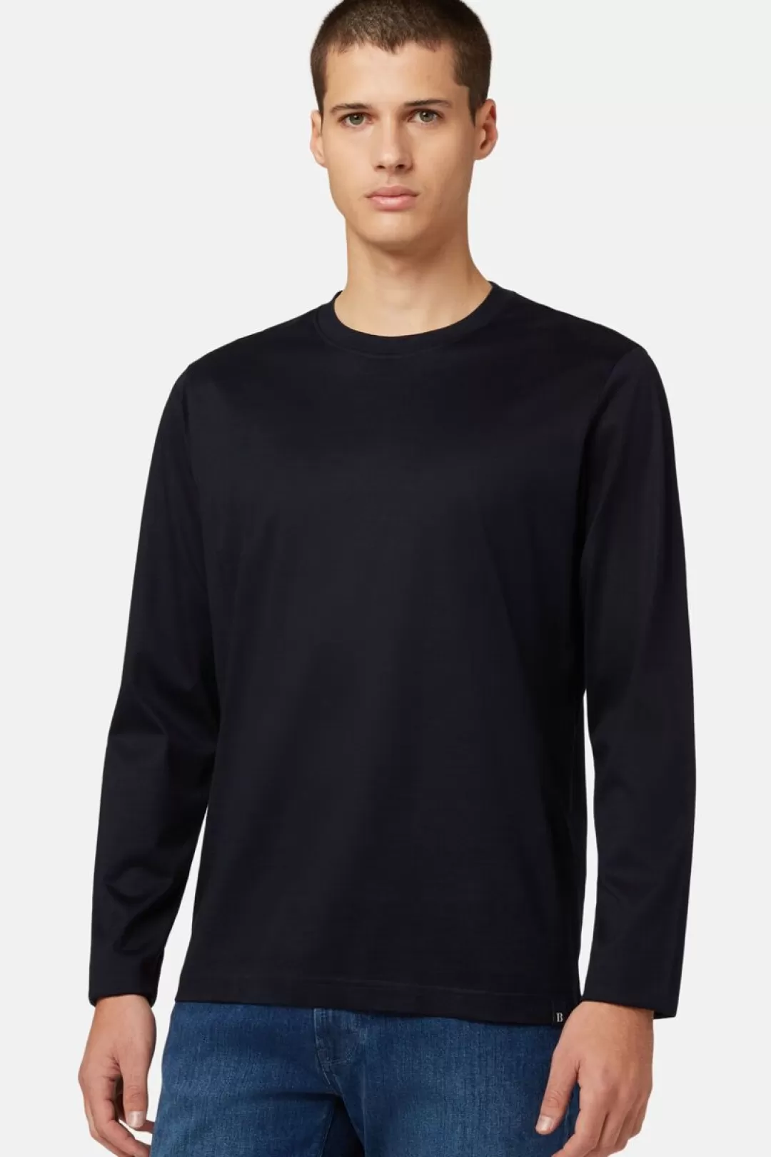 Boggi T-Shirt In Jersey Di Cotone Pima Maniche Lunghe Nero Shop